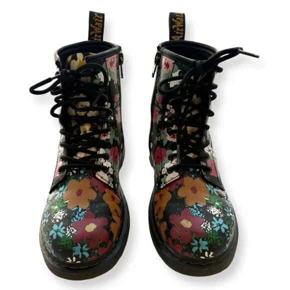 Dr. Martens 1460 Floral Mash Up Black Leather Lace Up Boots Size US 4 Juniors - Picture 3 of 15